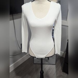 Love Tree White Ribbed Long sleeve Thong bodysuit Sz M